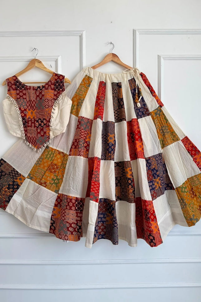 Ajrakh Patchwork Khadi Cotton Chaniya Choli Set - Rosepetals Luxe