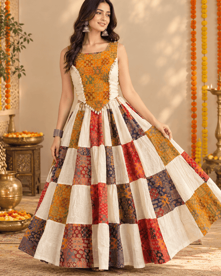Ajrakh Patchwork Khadi Cotton Chaniya Choli Set - Rosepetals Luxe