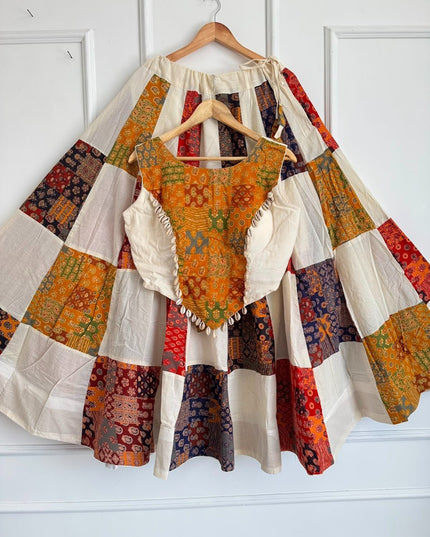Ajrakh Patchwork Khadi Cotton Chaniya Choli Set - Rosepetals Luxe
