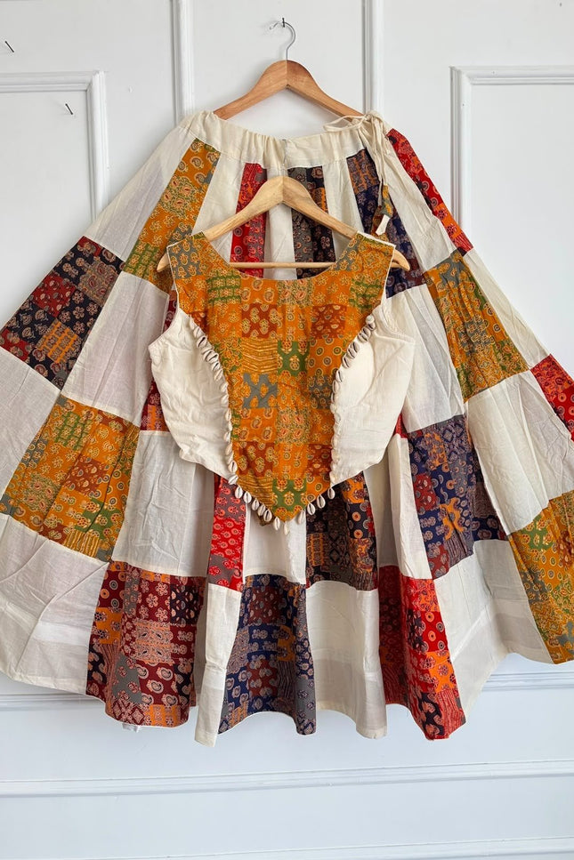 Ajrakh Patchwork Khadi Cotton Chaniya Choli Set - Rosepetals Luxe