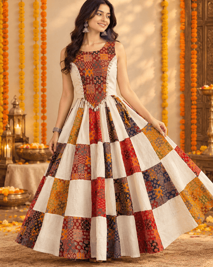 Ajrakh Patchwork Khadi Cotton Chaniya Choli Set - Rosepetals Luxe
