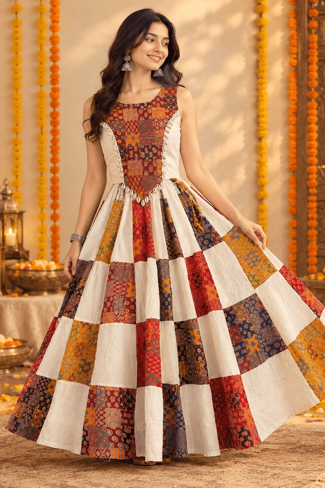 Ajrakh Patchwork Khadi Cotton Chaniya Choli Set - Rosepetals Luxe