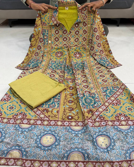 Ajrakh Print Crape Co-ord Set with Mirror Work | Rosepetals Luxe - Rosepetals Luxe
