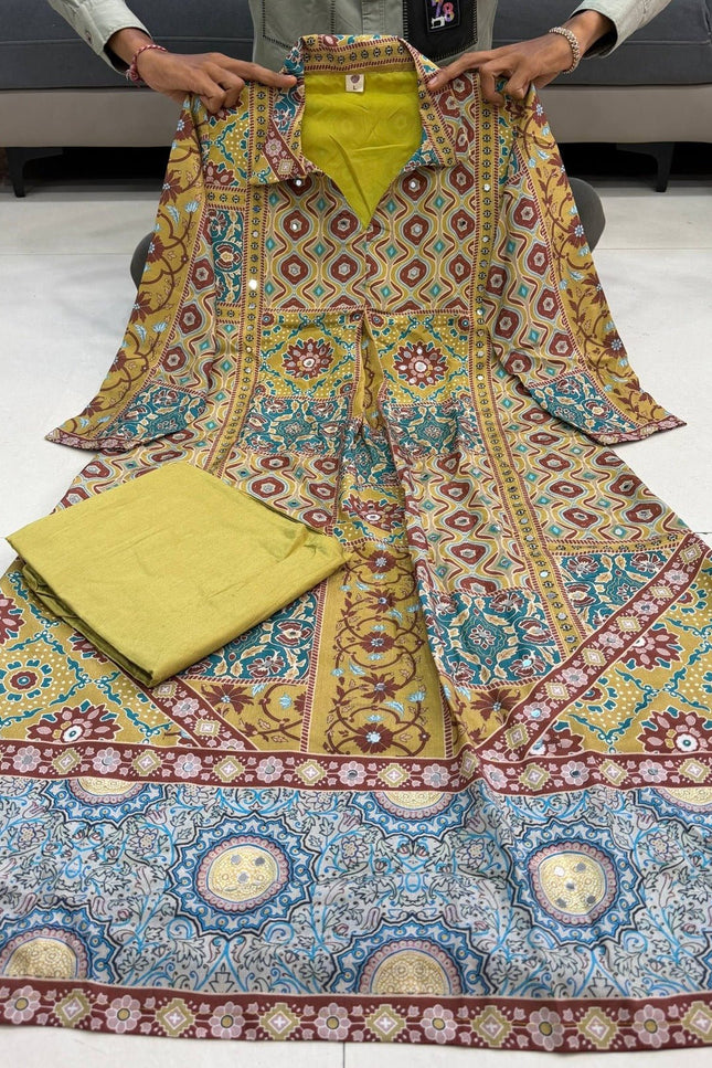Ajrakh Print Crape Co-ord Set with Mirror Work | Rosepetals Luxe - Rosepetals Luxe