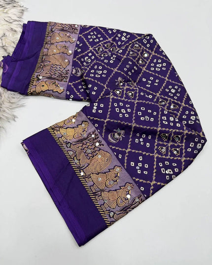 Ajrakh Satin Viscose Silk Saree | Heavy OG Mirror Work | Designer Print & Lace Pallu - Rosepetals Luxe