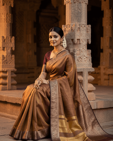 Alluring Banarsi Satin Luxe Silk Saree With Running Blouse & Pallu - Rosepetals Luxe