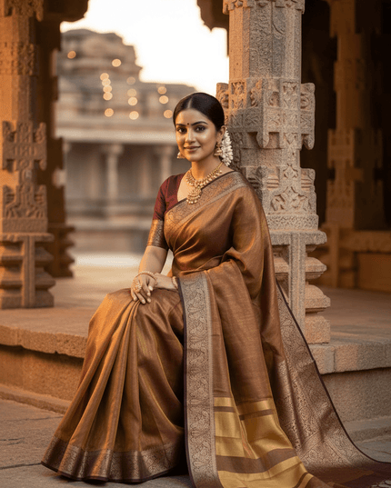 Alluring Banarsi Satin Luxe Silk Saree With Running Blouse & Pallu - Rosepetals Luxe