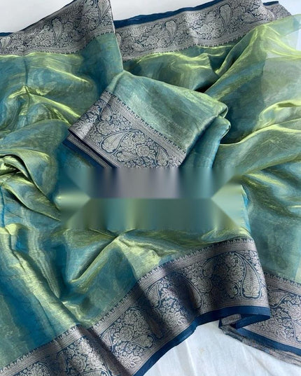 Alluring Banarsi Satin Luxe Silk Saree With Running Blouse & Pallu - Rosepetals Luxe