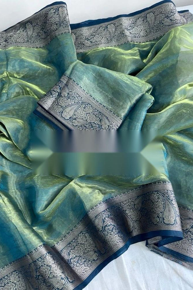 Alluring Banarsi Satin Luxe Silk Saree With Running Blouse & Pallu - Rosepetals Luxe