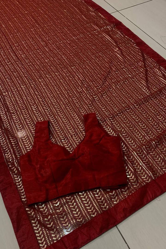 Alluring Georgette Saree with Sequence Work | Banglori Satin Blouse Piece - Rosepetals Luxe