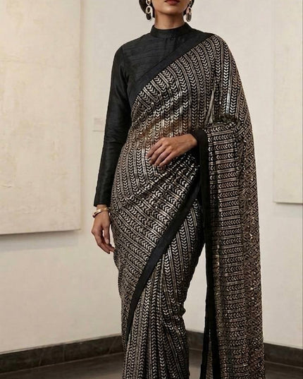 Alluring Georgette Saree with Sequence Work | Banglori Satin Blouse Piece - Rosepetals Luxe