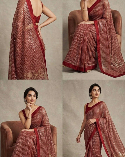 Alluring Georgette Saree with Sequence Work | Banglori Satin Blouse Piece - Rosepetals Luxe