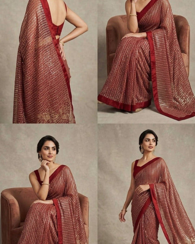 Alluring Georgette Saree with Sequence Work | Banglori Satin Blouse Piece - Rosepetals Luxe