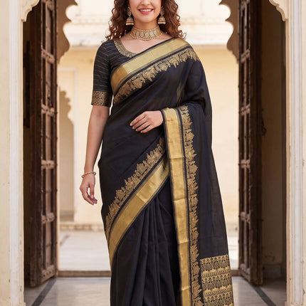 Alluring Organic Banarasi Lichi Silk Saree | Weddings, Festivals - Rosepetals Luxe