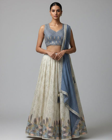Amazing Georgette Crop - Top Style Lehenga | Perfect For Party Wear and Festive Occasions - Rosepetals Luxe