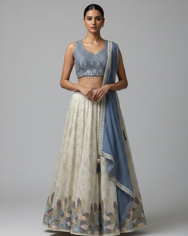 Amazing Georgette Crop - Top Style Lehenga | Perfect For Party Wear and Festive Occasions - Rosepetals Luxe