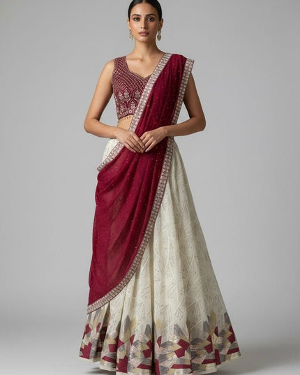 Amazing Georgette Crop - Top Style Lehenga | Perfect For Party Wear and Festive Occasions - Rosepetals Luxe