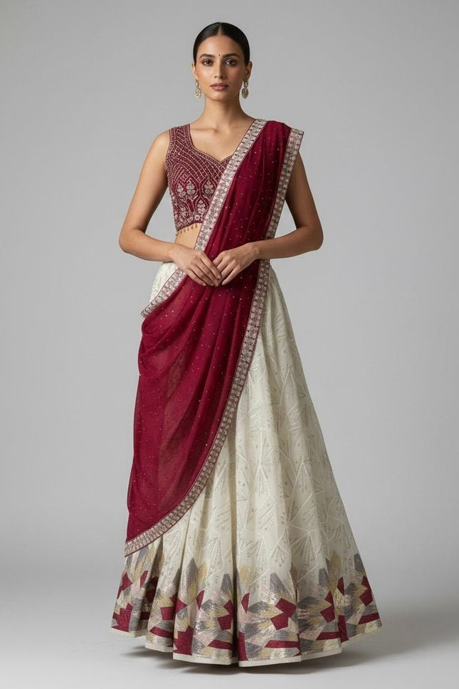 Amazing Georgette Crop - Top Style Lehenga | Perfect For Party Wear and Festive Occasions - Rosepetals Luxe