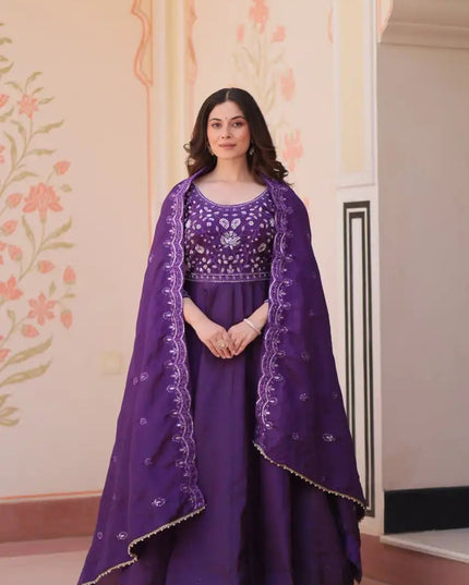 Anarkali Gown Gold Crush with Beads Embroidery Work - Rosepetals Luxe
