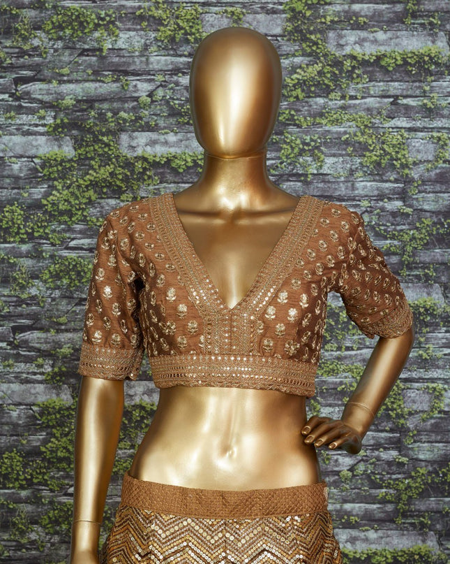 Antique Gold Bridal Lehenga with Heavy Embroidery & Net Dupatta - Rosepetals Luxe