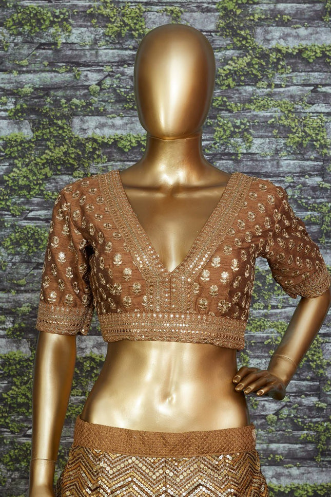 Antique Gold Bridal Lehenga with Heavy Embroidery & Net Dupatta - Rosepetals Luxe