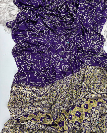 Arjakh Sartin Viscous Silk Saree | 1600 Mirror Work | Designer Blouse | Rosepetals Luxe - Rosepetals Luxe