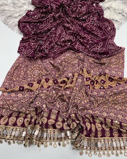 Arjakh Sartin Viscous Silk Saree | 1600 Mirror Work | Designer Blouse | Rosepetals Luxe - Rosepetals Luxe