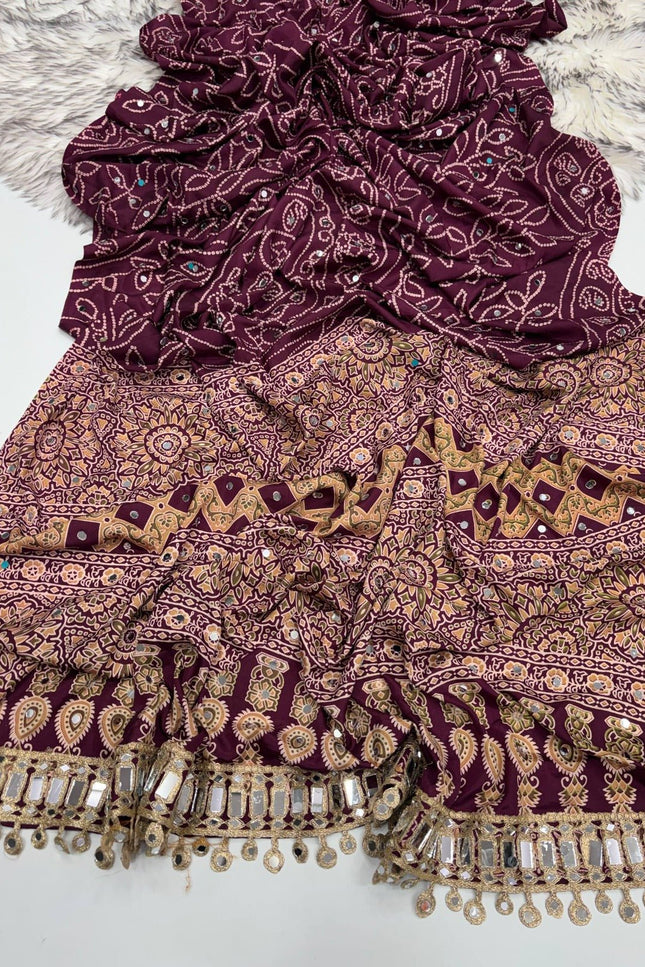 Arjakh Sartin Viscous Silk Saree | 1600 Mirror Work | Designer Blouse | Rosepetals Luxe - Rosepetals Luxe
