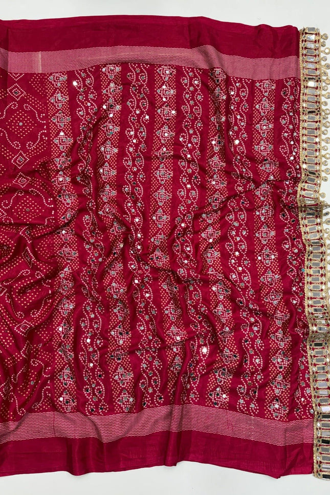 Arjakh Satin Viscose Saree | Rich Mirror Work Pallu | Designer Blouse - Rosepetals Luxe