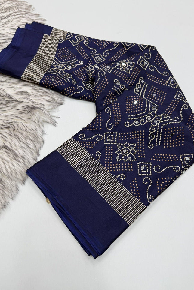 Arjakh Satin Viscose Saree | Rich Mirror Work Pallu | Designer Blouse - Rosepetals Luxe