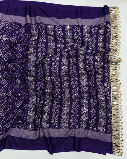 Arjakh Satin Viscose Saree | Rich Mirror Work Pallu | Designer Blouse - Rosepetals Luxe