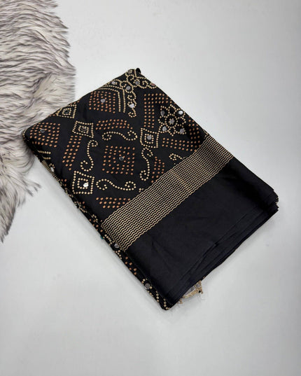 Arjakh Satin Viscose Saree | Rich Mirror Work Pallu | Designer Blouse - Rosepetals Luxe