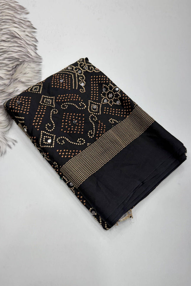 Arjakh Satin Viscose Saree | Rich Mirror Work Pallu | Designer Blouse - Rosepetals Luxe