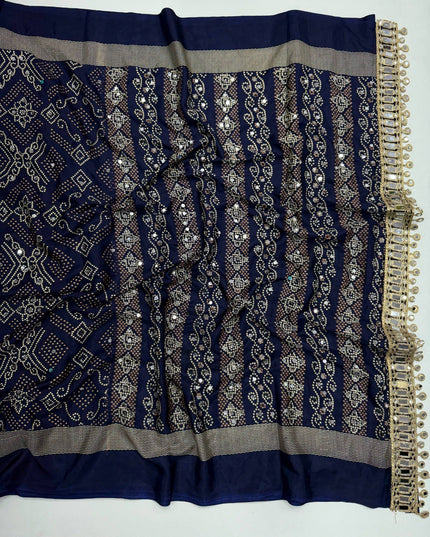 Arjakh Satin Viscose Saree | Rich Mirror Work Pallu | Designer Blouse - Rosepetals Luxe