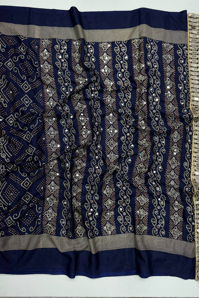 Arjakh Satin Viscose Saree | Rich Mirror Work Pallu | Designer Blouse - Rosepetals Luxe