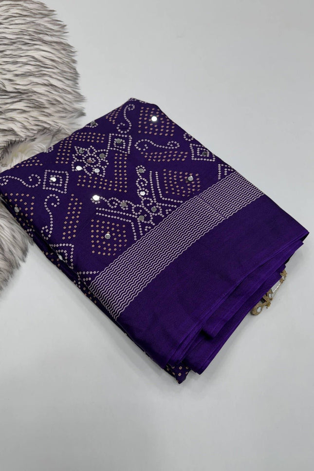 Arjakh Satin Viscose Saree | Rich Mirror Work Pallu | Designer Blouse - Rosepetals Luxe