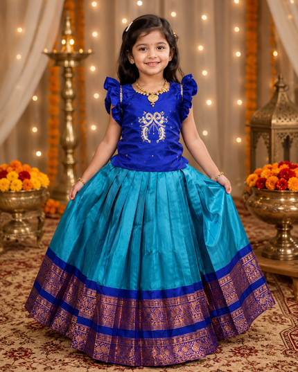 Girls Pure Silk Zari Weaving Lehenga Choli Set with Heavy Handwork Blouse | Kids Festive & Wedding Wear