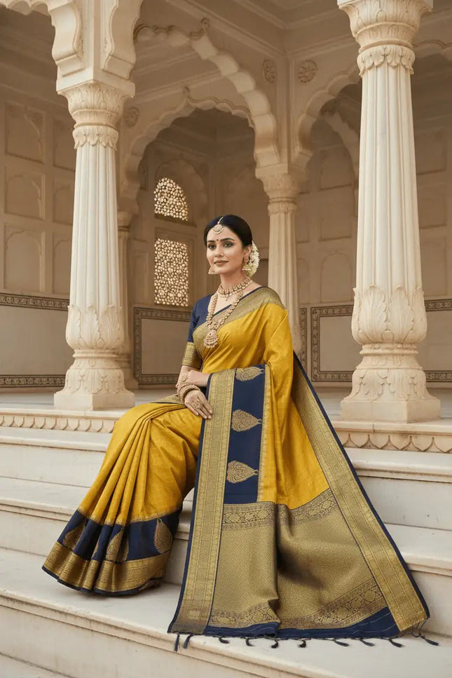 Banarasi Luxe Silk Saree with Blouse Piece | Wedding & Festive Wear Saree for Women - Rosepetals Luxe