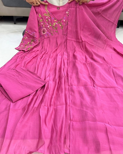 Banarasi Mul Chanderi Embroidered Suit Set | Festive Wear - Rosepetals Luxe