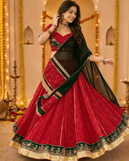 Bandhej Foil Print Georgette Lehenga Choli | Navratri Festive Wear - Rosepetals Luxe