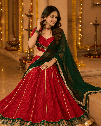 Bandhej Foil Print Georgette Lehenga Choli | Navratri Festive Wear - Rosepetals Luxe