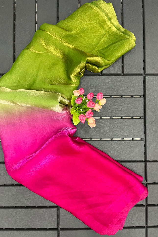 Beautiful Designer Two - Tone Fancy Satin Silk Saree - Rosepetals Luxe