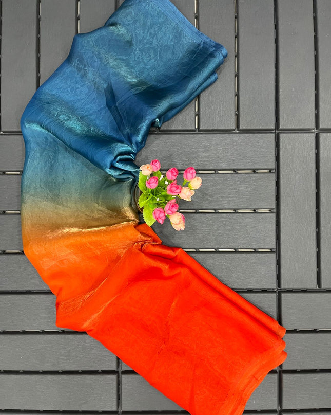 Beautiful Designer Two - Tone Fancy Satin Silk Saree - Rosepetals Luxe