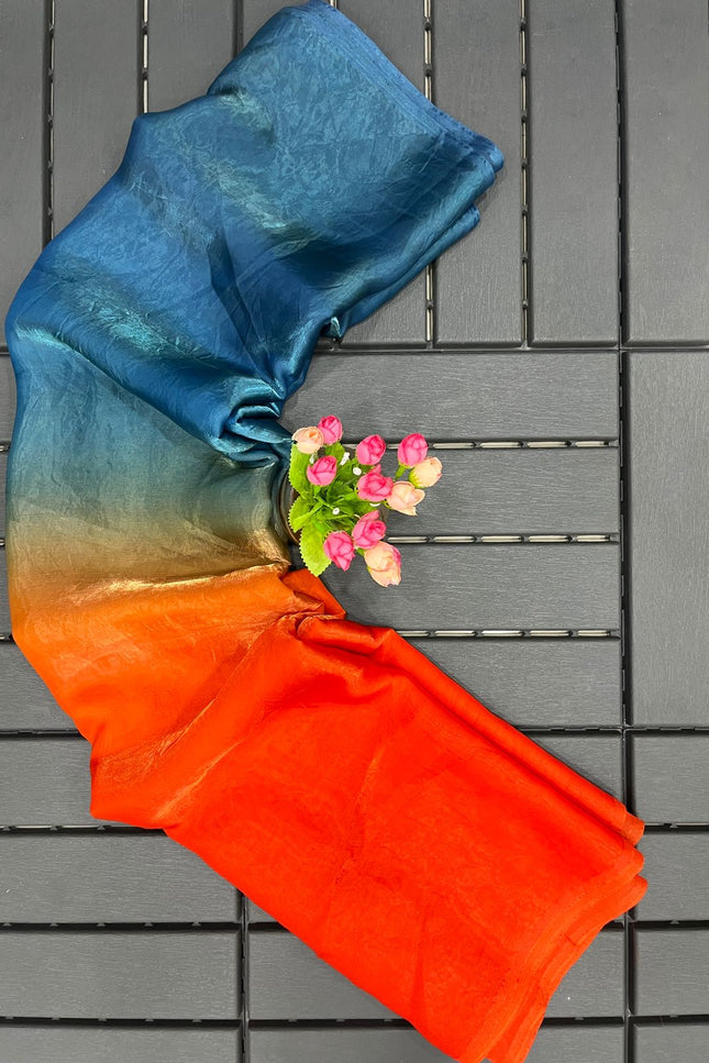 Beautiful Designer Two - Tone Fancy Satin Silk Saree - Rosepetals Luxe