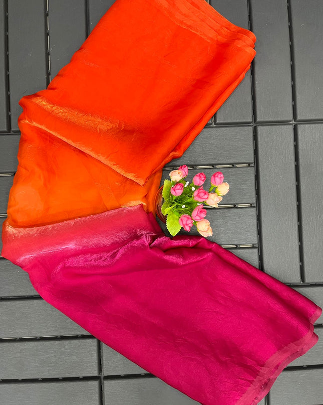 Beautiful Designer Two - Tone Fancy Satin Silk Saree - Rosepetals Luxe