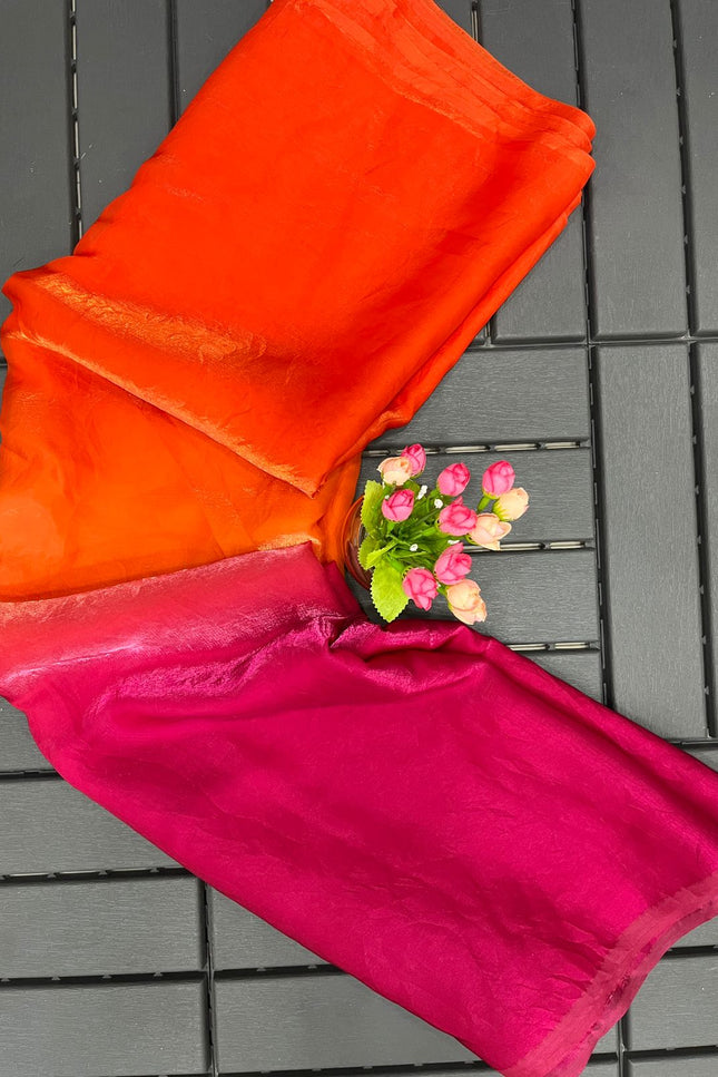Beautiful Designer Two - Tone Fancy Satin Silk Saree - Rosepetals Luxe