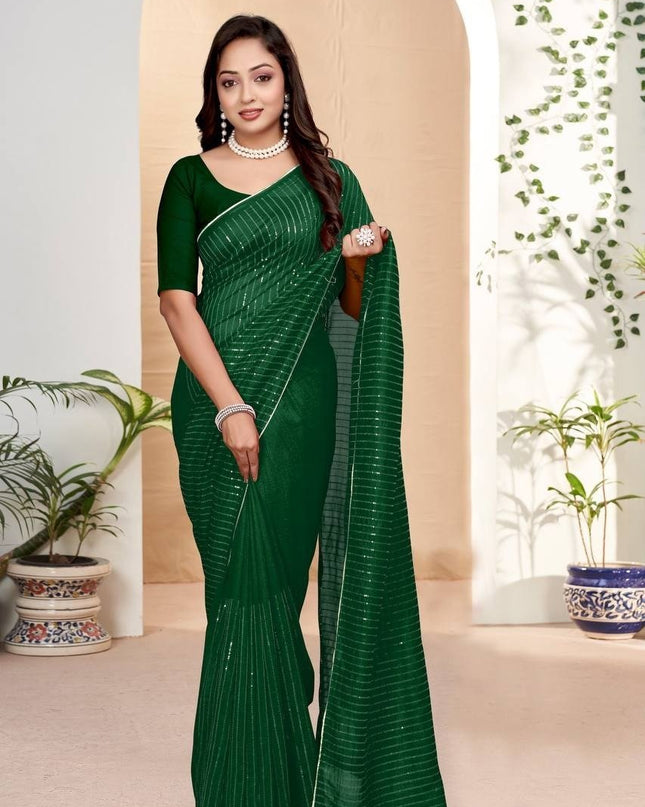 Beautiful Embroidery Sequence Saree in Heavy Vichitra Silk - Rosepetals Luxe