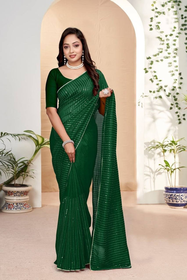 Beautiful Embroidery Sequence Saree in Heavy Vichitra Silk - Rosepetals Luxe