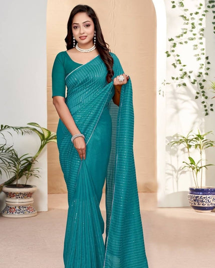 Beautiful Embroidery Sequence Saree in Heavy Vichitra Silk - Rosepetals Luxe