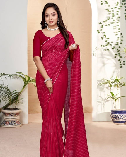 Beautiful Embroidery Sequence Saree in Heavy Vichitra Silk - Rosepetals Luxe